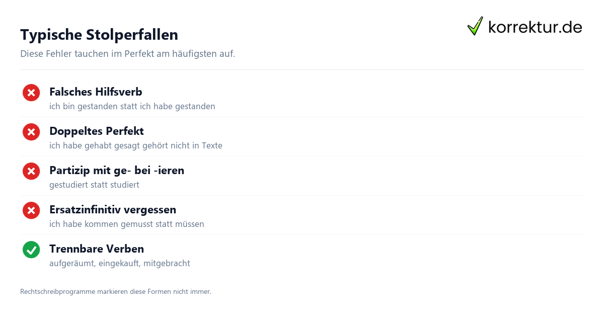 Perfekt Zeitform häufige Fehler vermeiden
