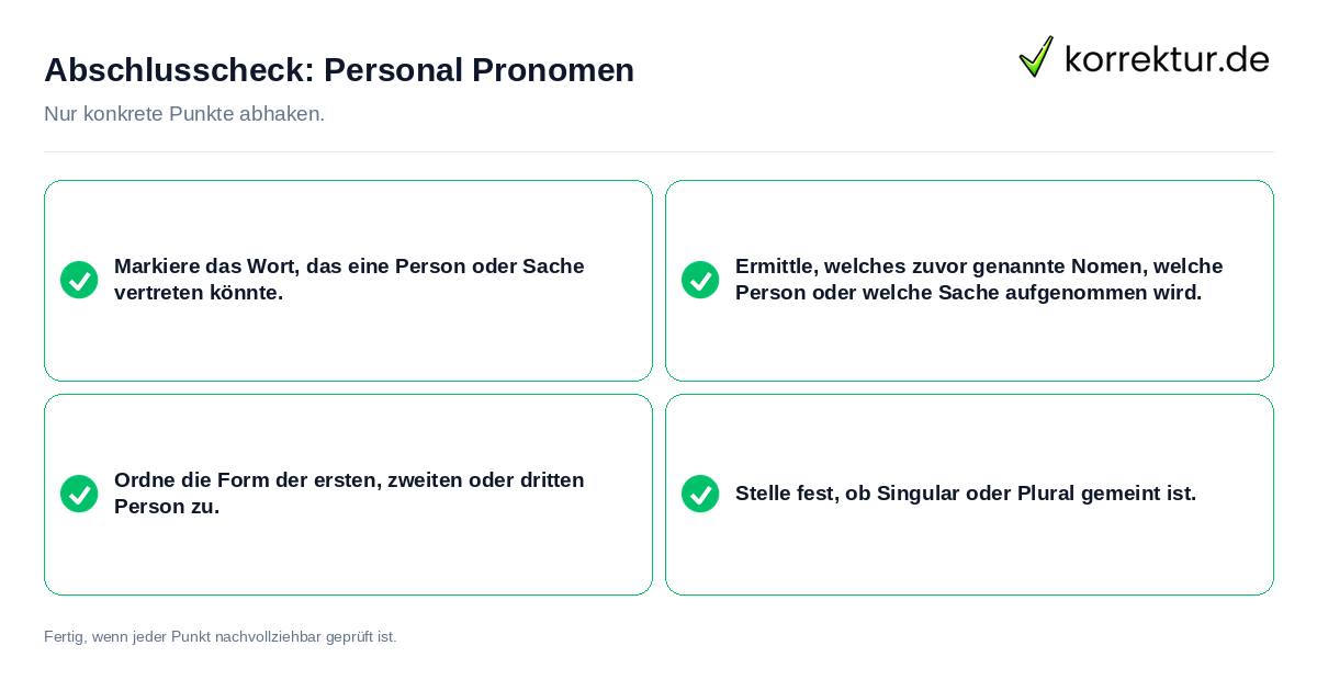 Konkreter Abschlusscheck zu Personal Pronomen