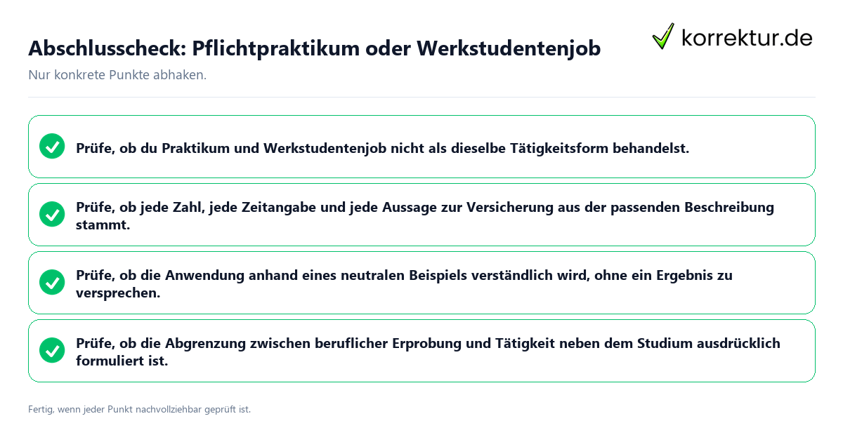 Abschlusscheck: Pflichtpraktikum oder Werkstudentenjob Konkreter Abschlusscheck zu Pflichtpraktikum oder Werkstudentenjob
