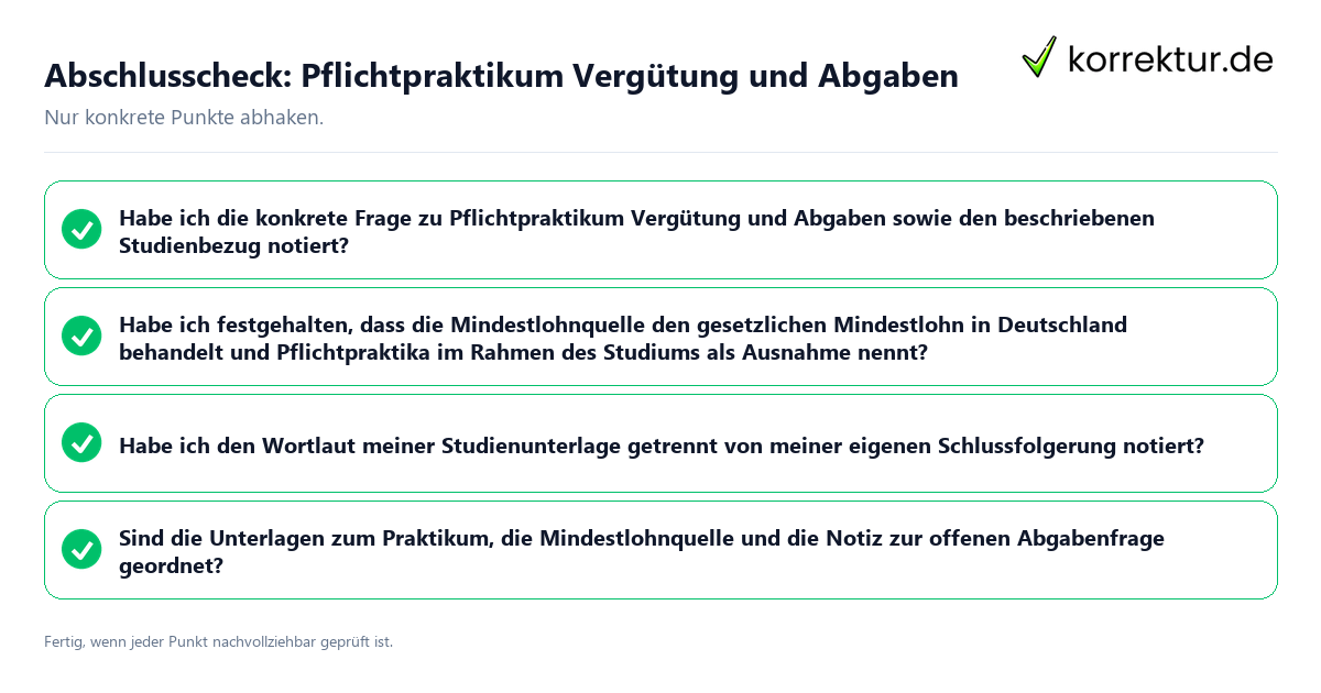 Konkreter Abschlusscheck zu Pflichtpraktikum Vergütung und Abgaben