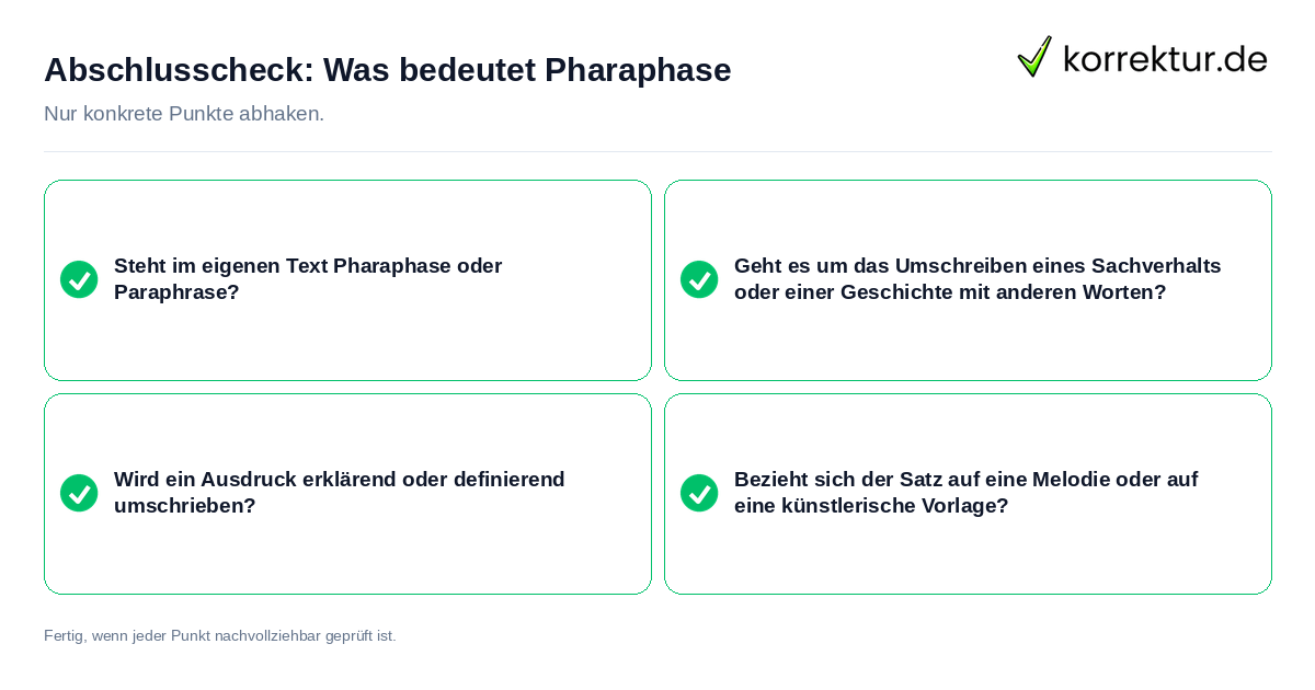 Konkreter Abschlusscheck zu Was bedeutet Pharaphase