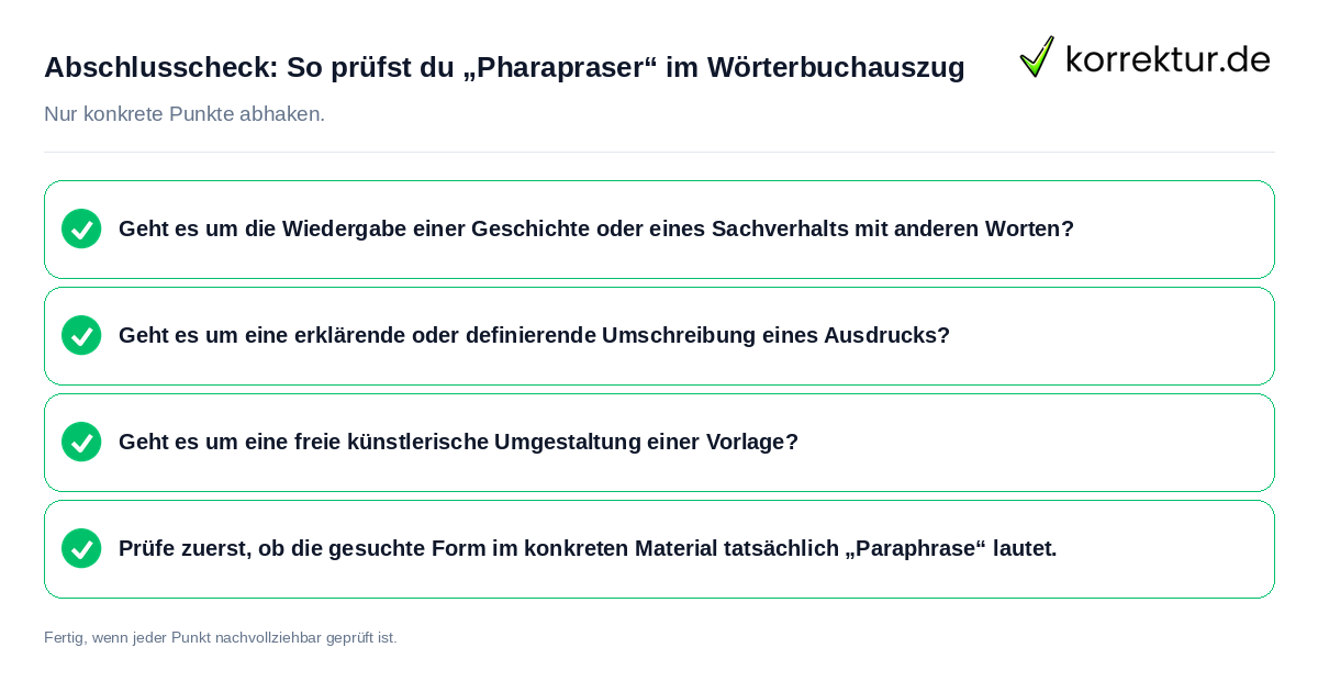 Konkreter Abschlusscheck zu So prüfst du „Pharapraser“ im Wörterbuchauszug