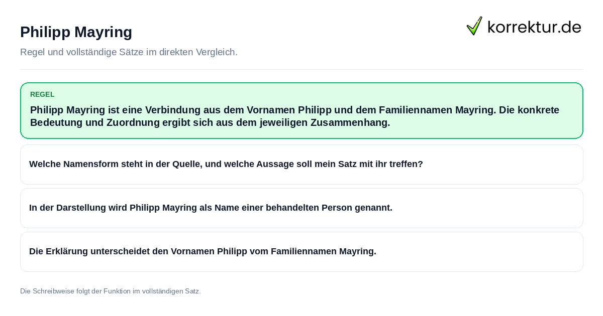 Konkrete Regel und vollständige Beispielsätze zu Philipp Mayring