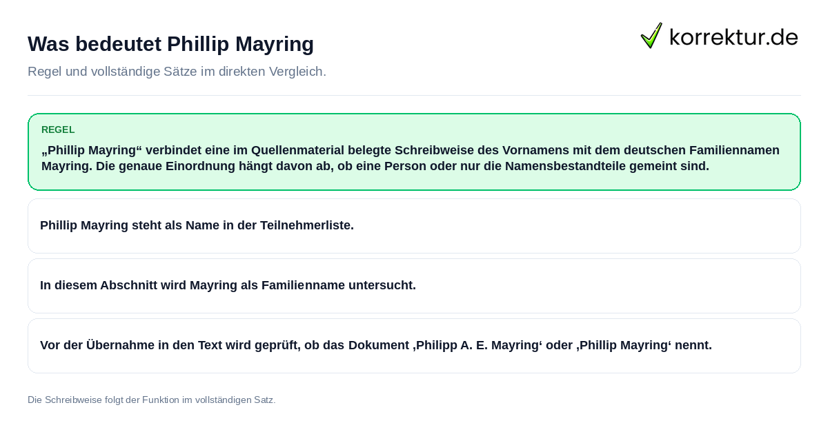 Konkrete Regel und vollständige Beispielsätze zu Was bedeutet Phillip Mayring