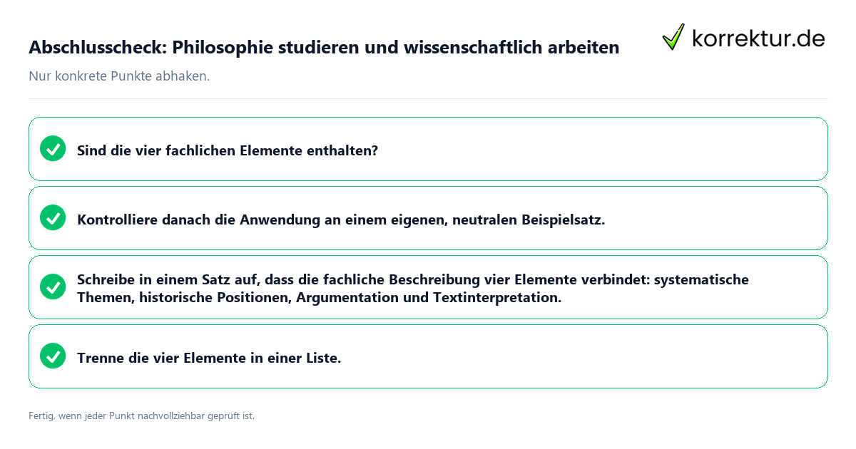 Konkreter Abschlusscheck zu Philosophie studieren und wissenschaftlich arbeiten