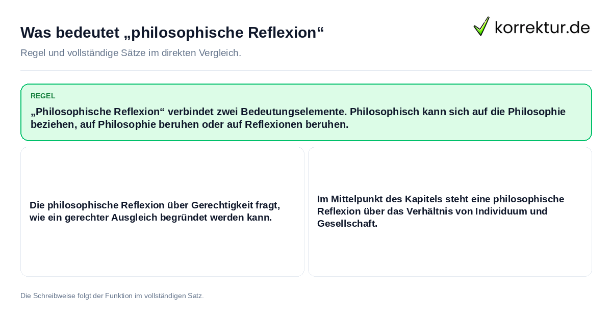 Was bedeutet „philosophische Reflexion“ Konkrete Regel und vollständige Beispielsätze zu Was bedeutet „philosophische Reflexion“