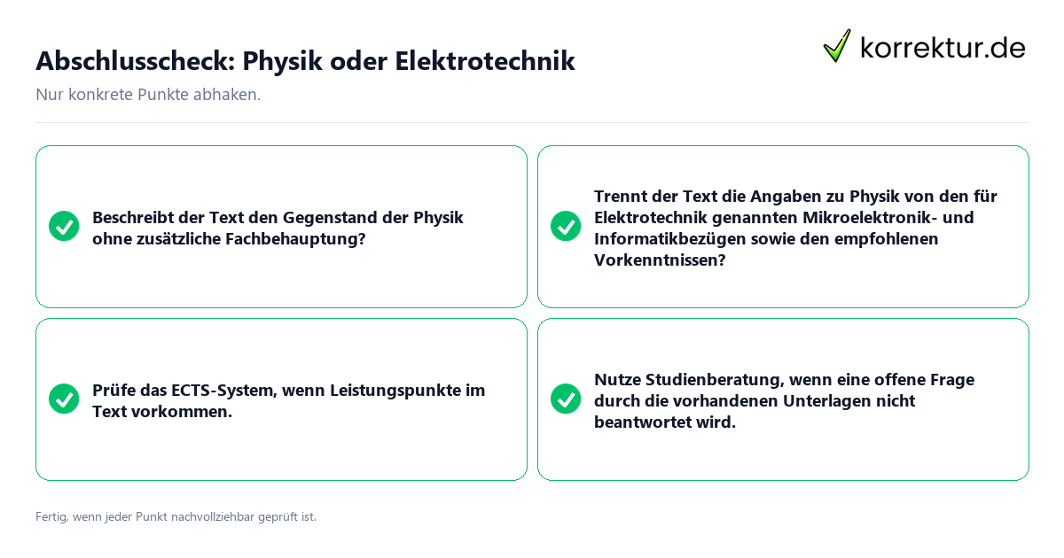Abschlusscheck: Physik oder Elektrotechnik Konkreter Abschlusscheck zu Physik oder Elektrotechnik