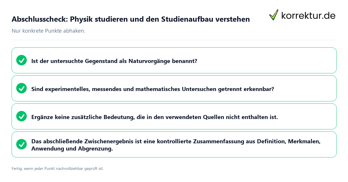 Konkreter Abschlusscheck zu Physik studieren und den Studienaufbau verstehen