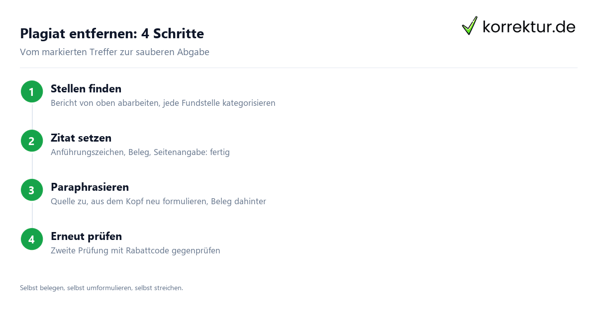 Plagiat entfernen Schritt 1: Fundstellen im Plagiatsbericht kategorisieren