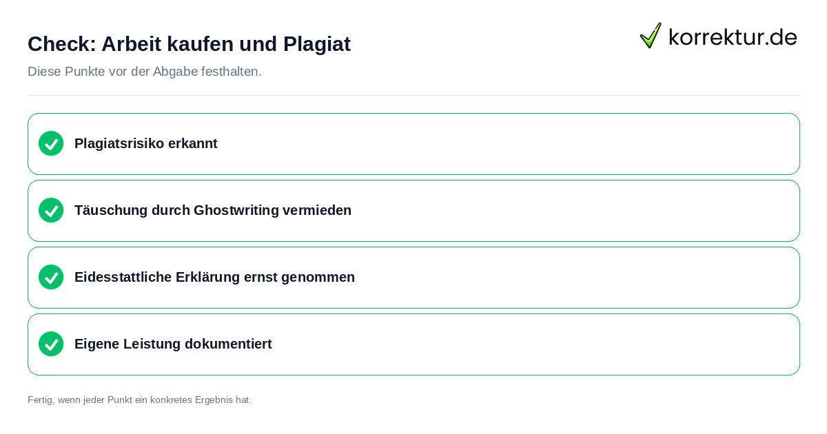 Arbeit kaufen und Plagiat: Prüfliste mit vier Punkten