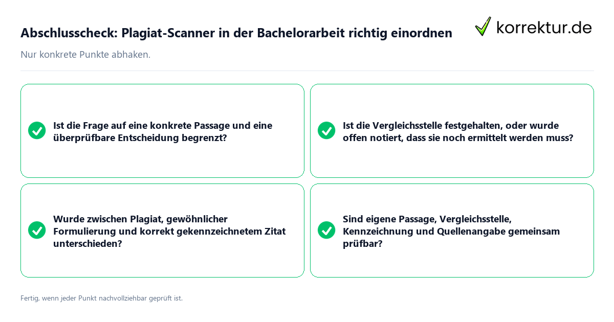 Abschlusscheck: Plagiat-Scanner in der Bachelorarbeit richtig einordnen Konkreter Abschlusscheck zu Plagiat-Scanner in der Bachelorarbeit richtig einordnen