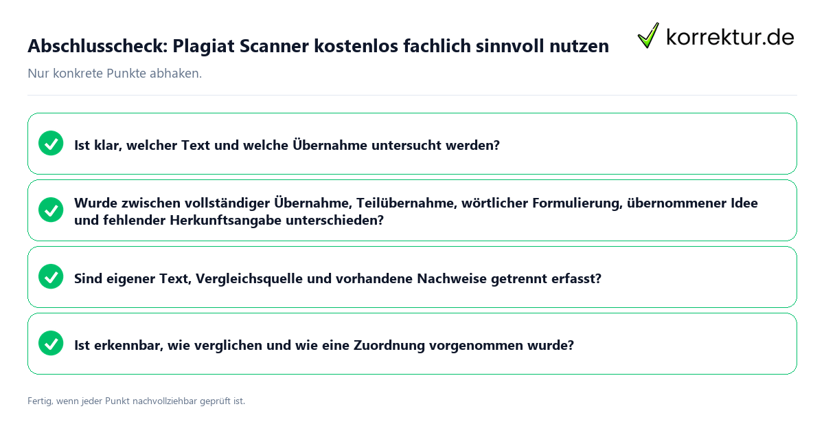 Abschlusscheck: Plagiat Scanner kostenlos fachlich sinnvoll nutzen Konkreter Abschlusscheck zu Plagiat Scanner kostenlos fachlich sinnvoll nutzen