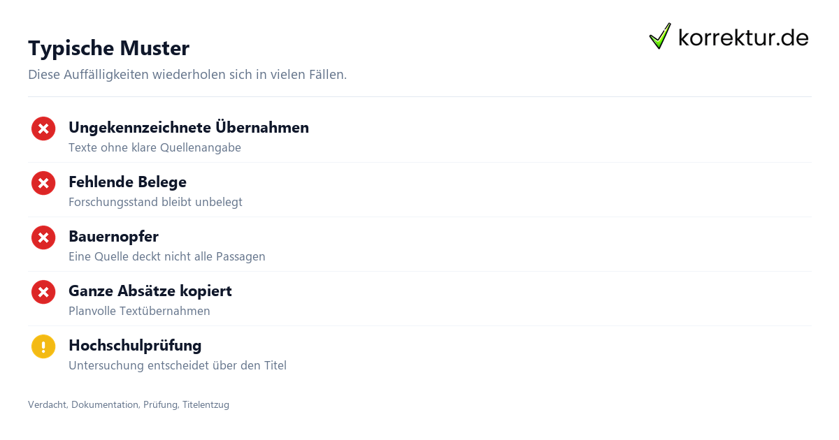 Typische Muster Plagiatsaffäre, typische Muster bei berühmten Fällen
