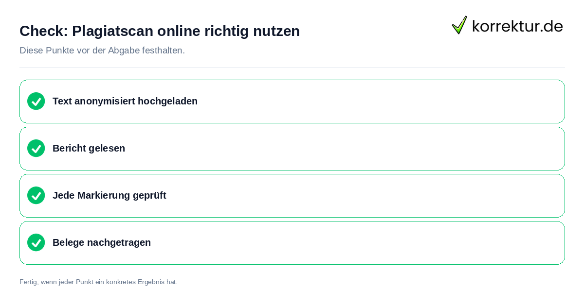Plagiatscan online richtig nutzen: Prüfliste mit vier Punkten