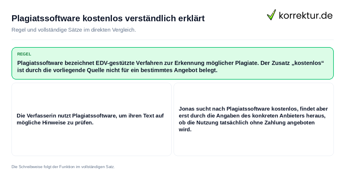 Konkrete Regel und vollständige Beispielsätze zu Plagiatssoftware kostenlos verständlich erklärt
