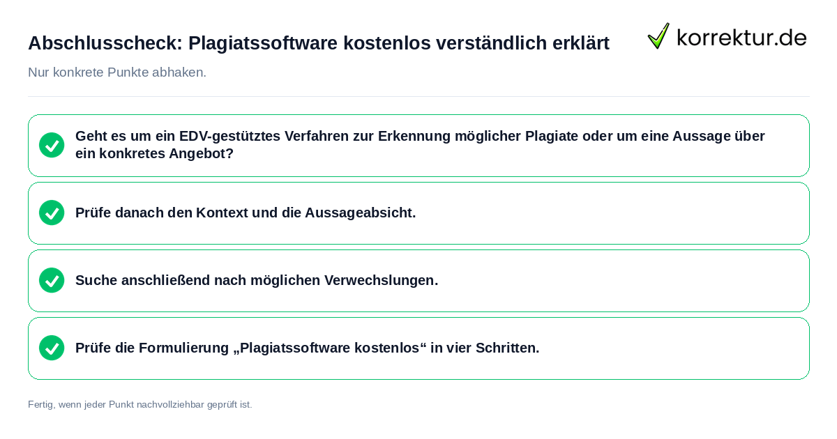 Konkreter Abschlusscheck zu Plagiatssoftware kostenlos verständlich erklärt