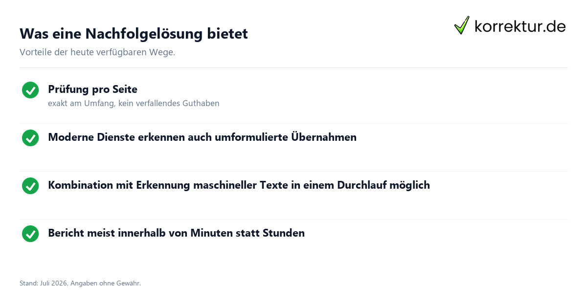 Was eine Nachfolgelösung bietet PlagScan Nachfolger und passende Alternativen finden: Stärken im Überblick