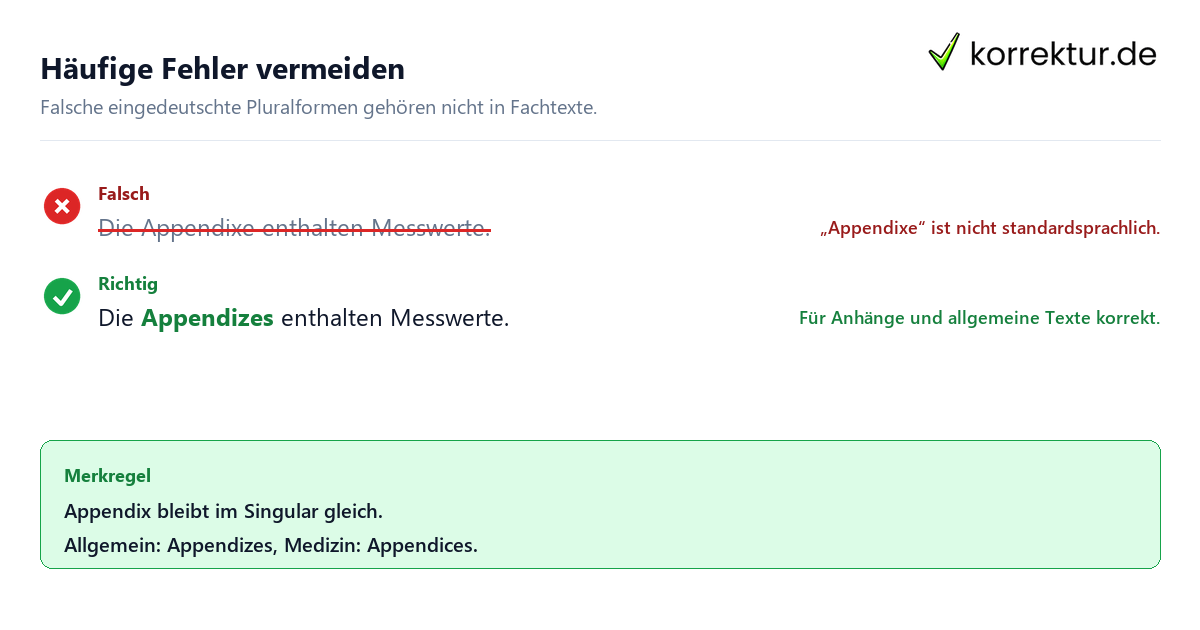 Plural von Appendix richtig schreiben: Appendizes statt Appendixe