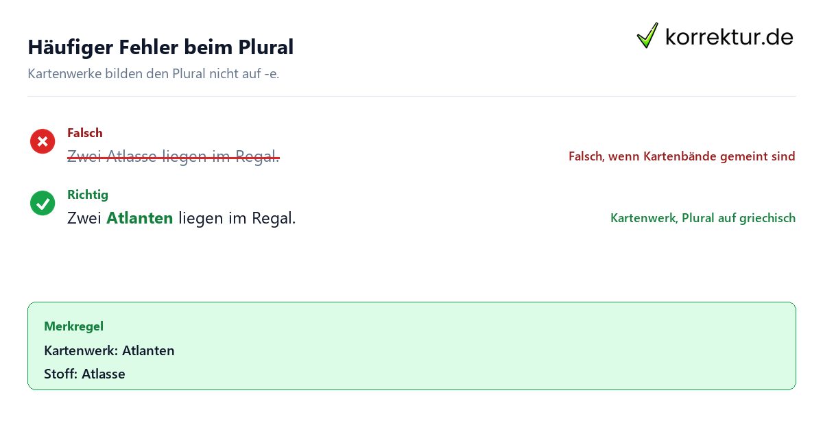 Häufiger Fehler beim Plural Plural von Atlas Fehler korrigieren: Atlasse oder Atlanten