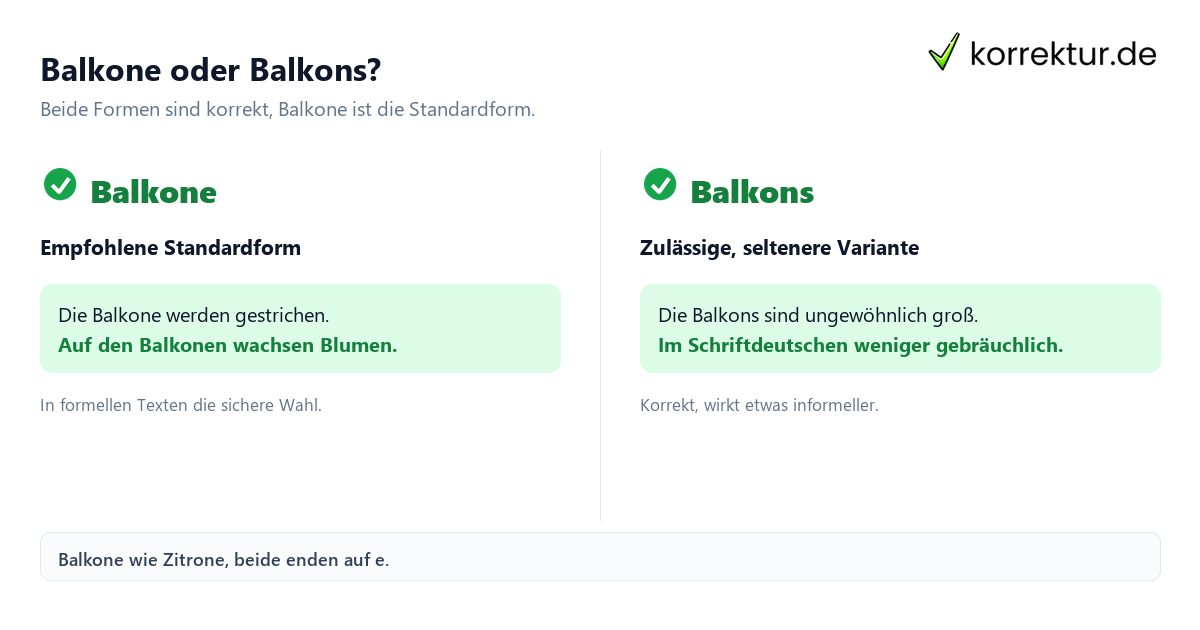 Balkone oder Balkons? Plural von Balkon: Balkone und Balkons im Vergleich