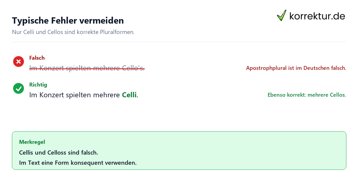 Typische Fehler vermeiden Plural von Cello richtig schreiben: Celli oder Cellos
