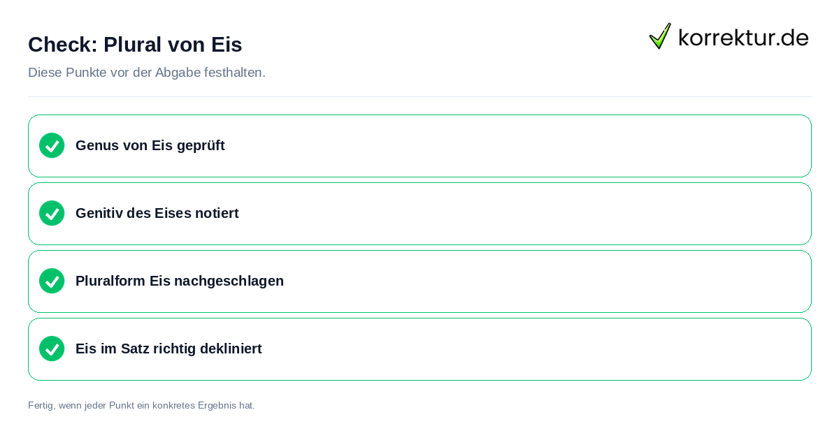 Check: Plural von Eis Plural von Eis: Prüfliste mit vier Punkten