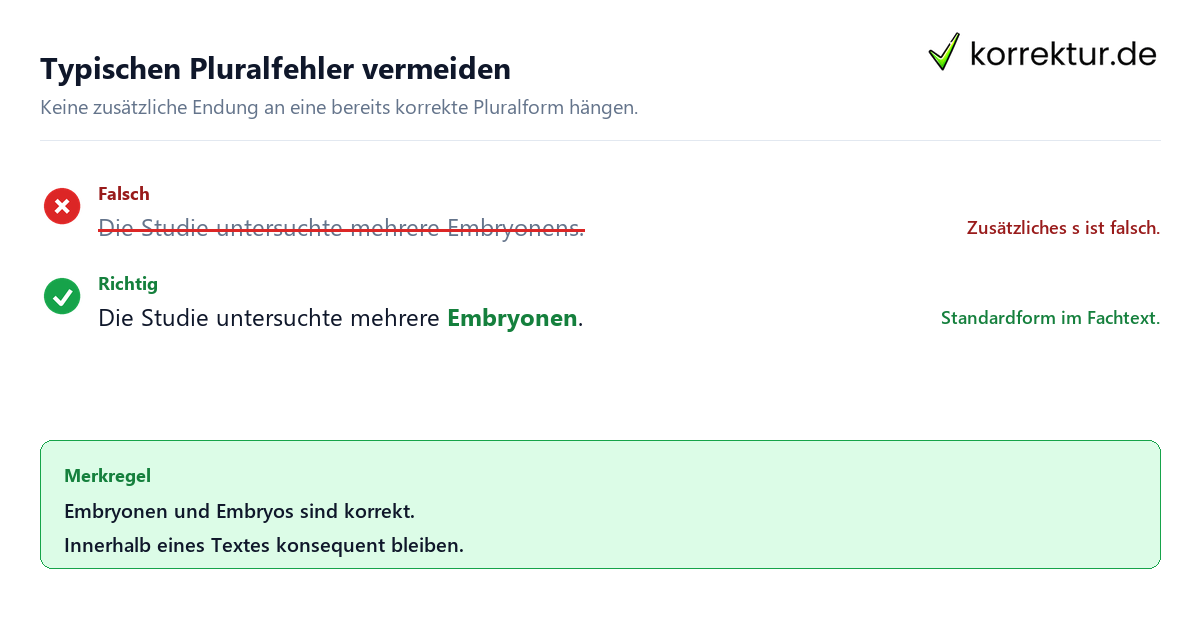 Plural von Embryo richtig verwenden: Embryonen statt Embryonens