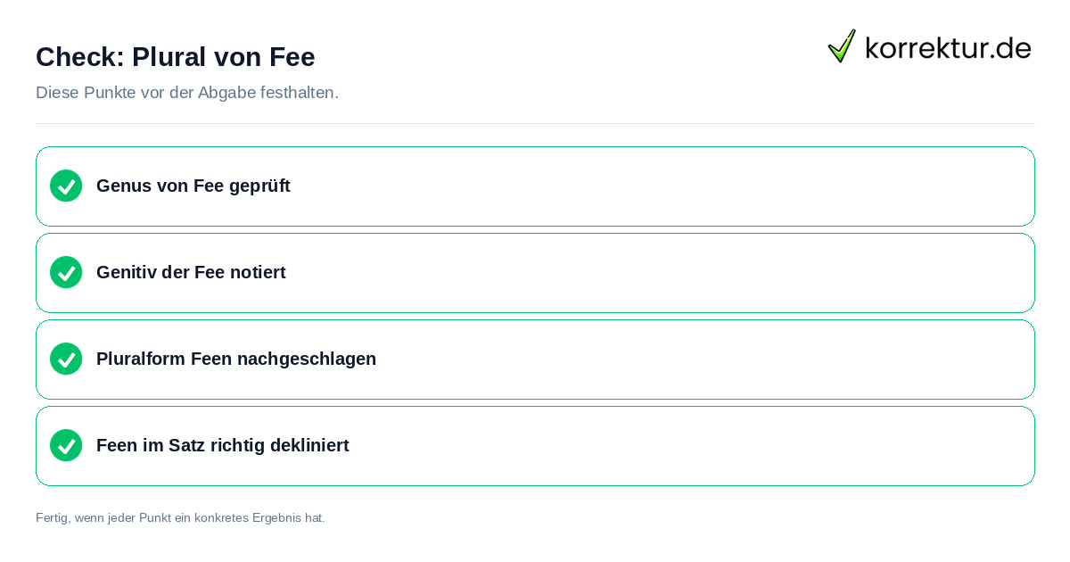 Plural von Fee: Prüfliste mit vier Punkten