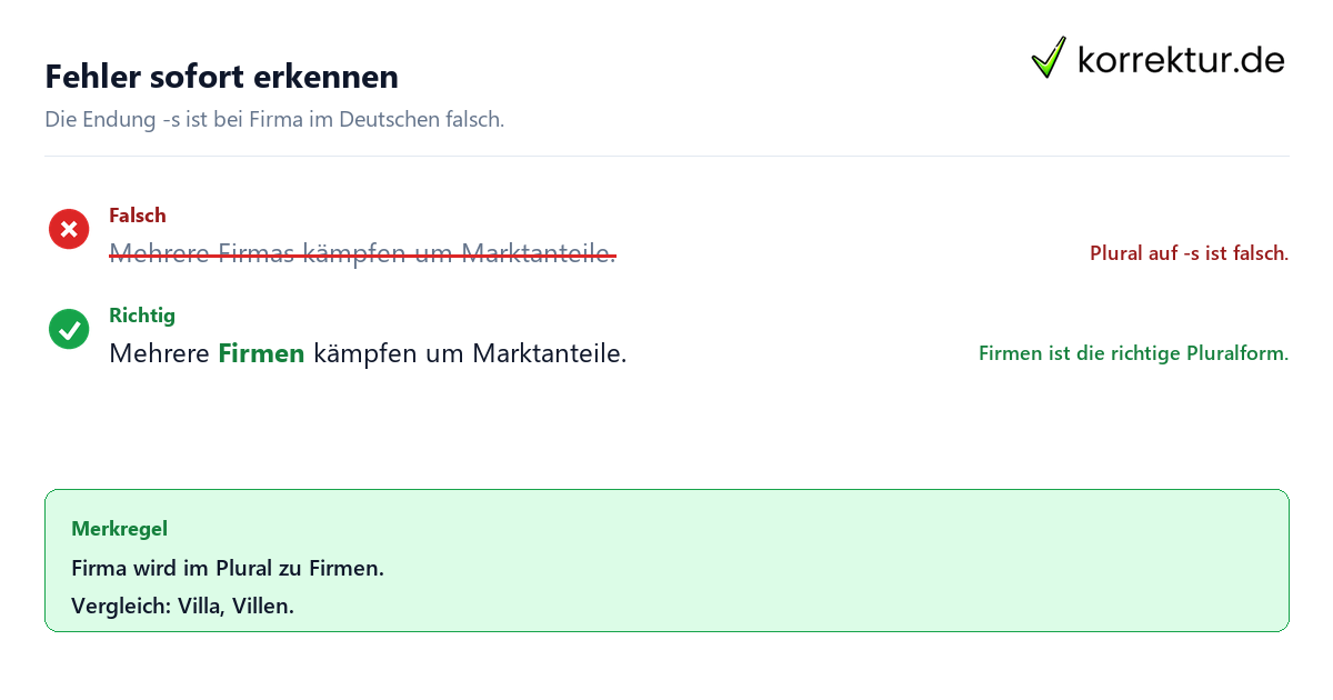 Plural von Firma richtig schreiben: Firmen statt Firmas
