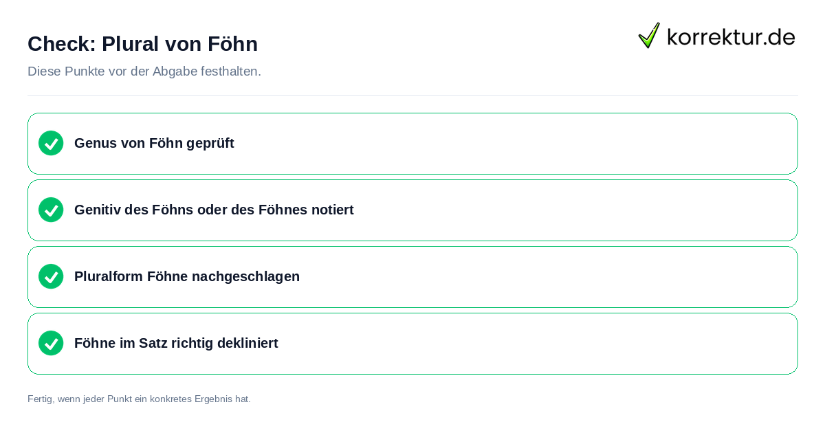 Plural von Föhn: Prüfliste mit vier Punkten