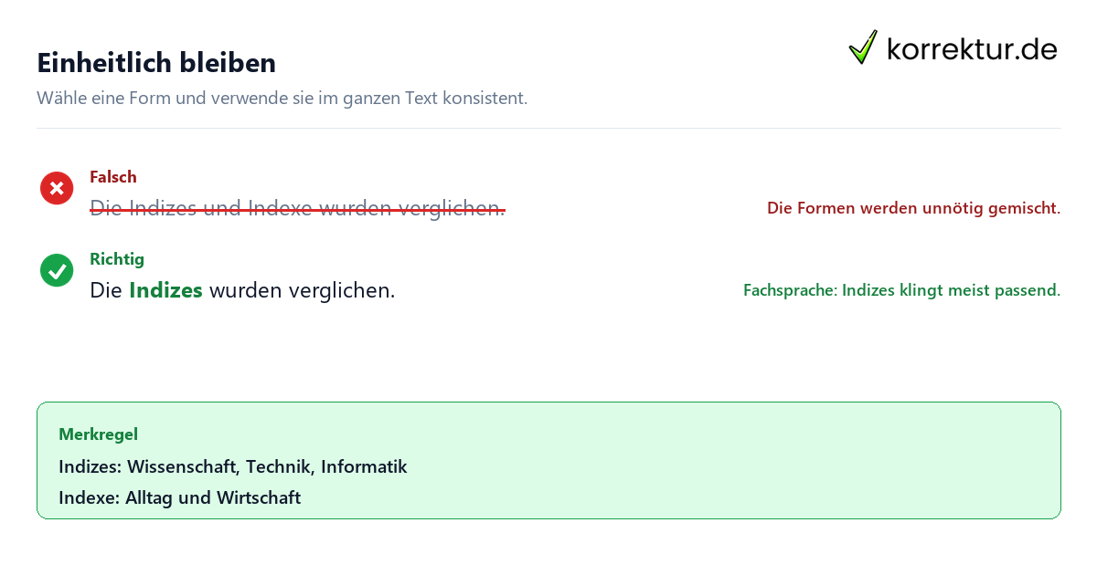 Schritt für Schritt Plural von Index: Schritte