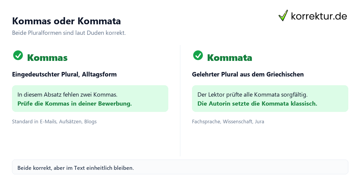 Kommas oder Kommata Plural von Komma: Kommas oder Kommata im Vergleich