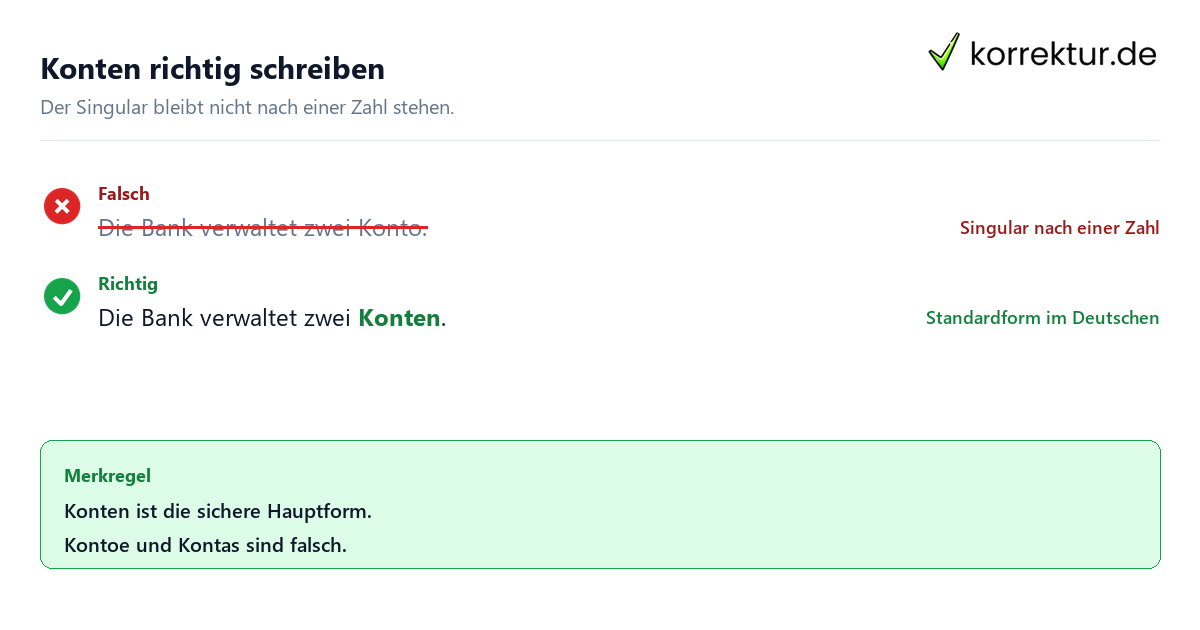 Plural von Konto richtig verwenden: Konten statt zwei Konto