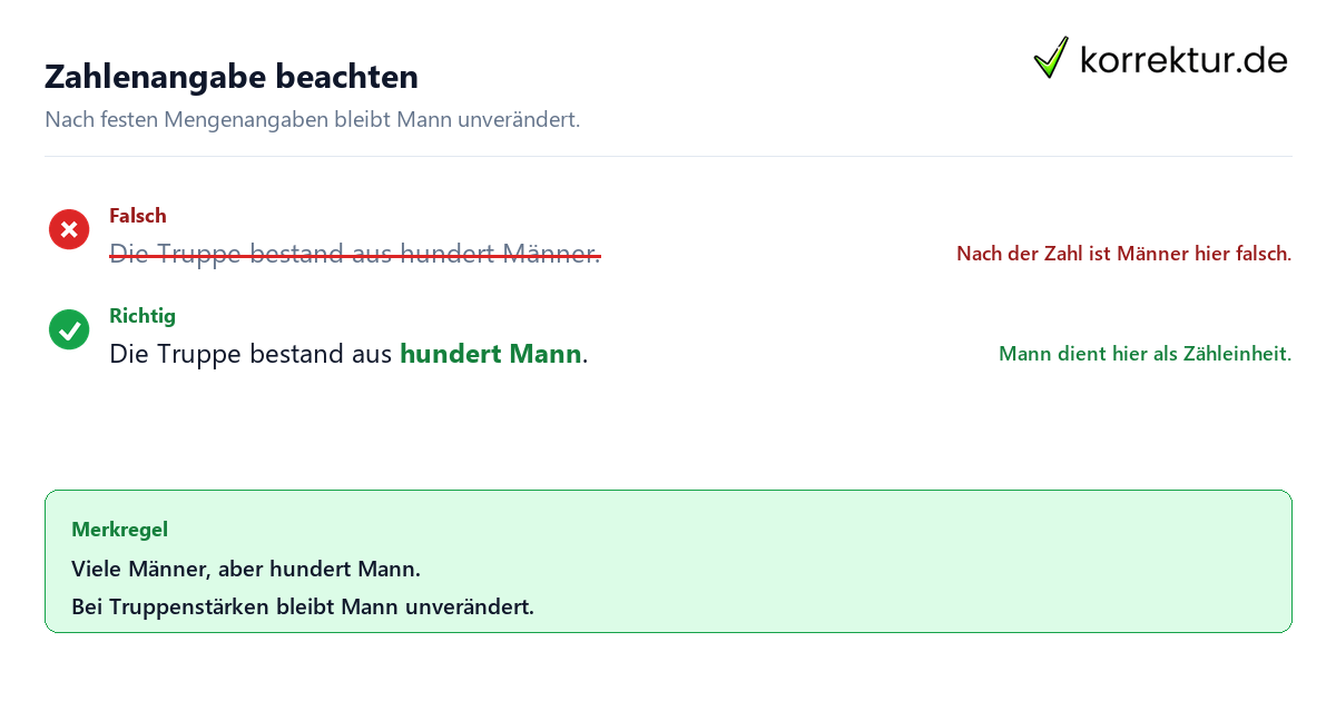 Plural von Mann nach Zahlen richtig verwenden