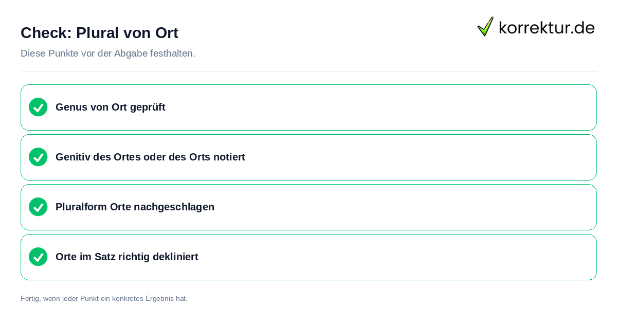 Plural von Ort: Prüfliste mit vier Punkten