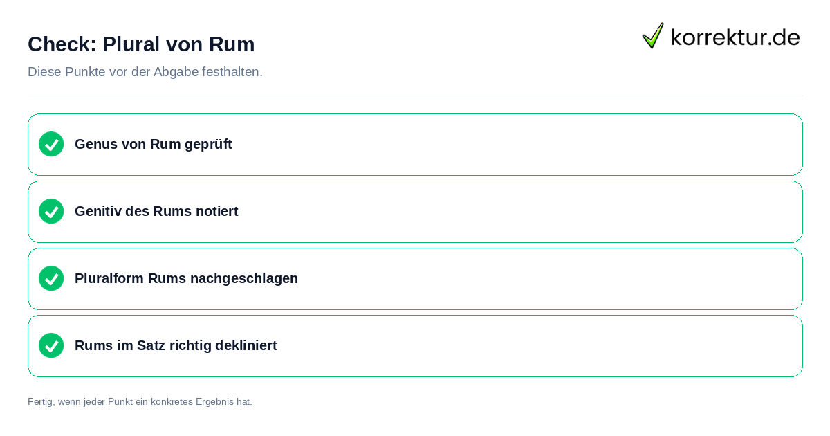 Plural von Rum: Prüfliste mit vier Punkten