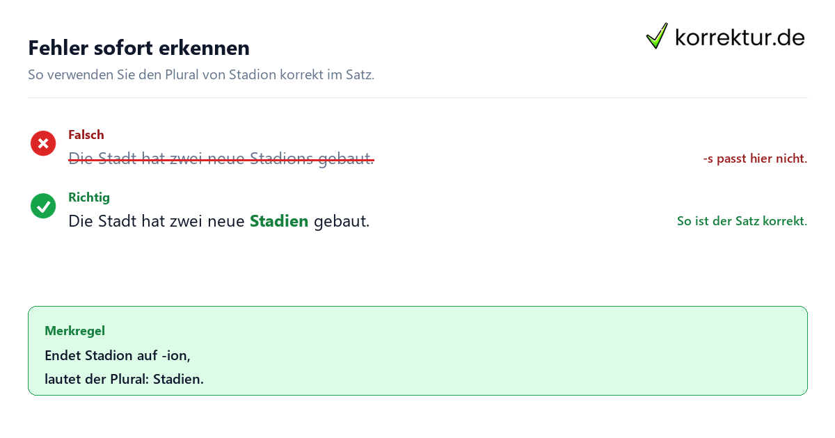 Fehler sofort erkennen Plural von Stadion richtig schreiben: Stadien statt Stadions