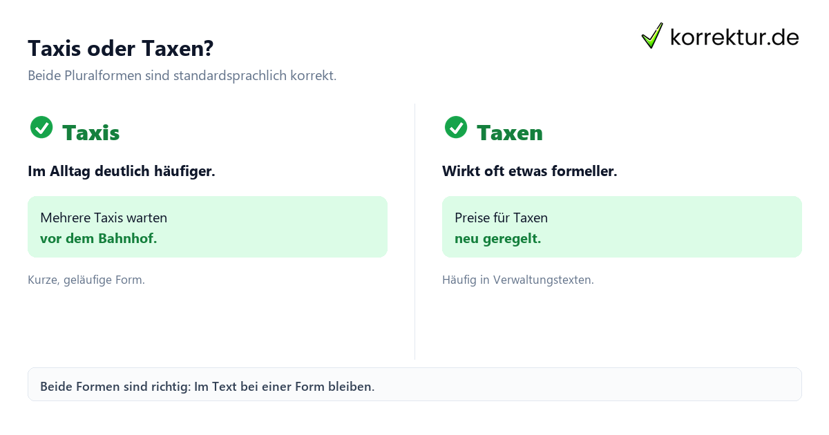 Taxis oder Taxen? Plural von Taxi: Taxis oder Taxen im Vergleich