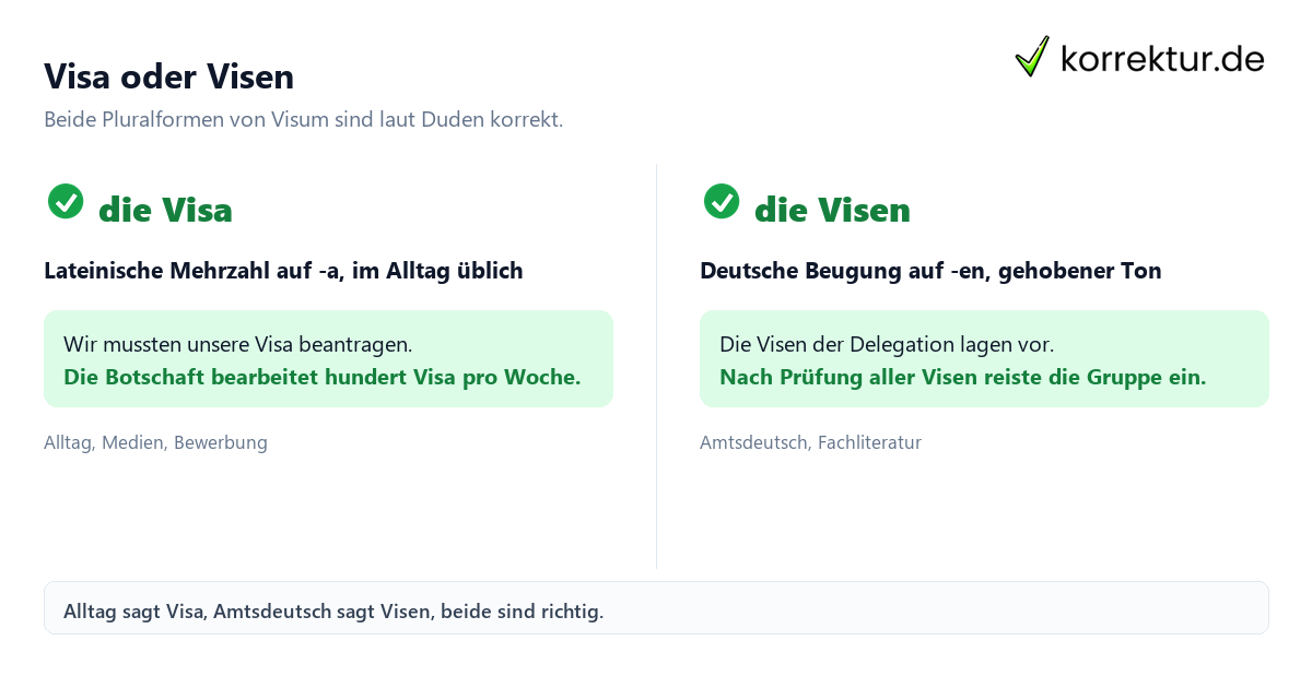 Visa oder Visen Plural von Visum: Visa oder Visen im Vergleich