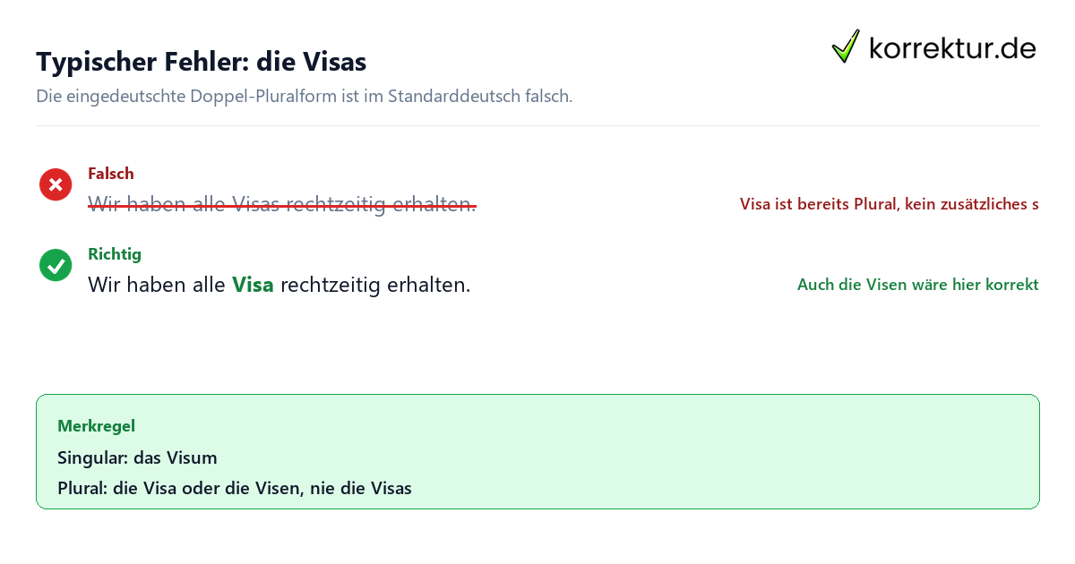 Typischer Fehler: die Visas Plural von Visum: häufige Fehler wie die Visas vermeiden
