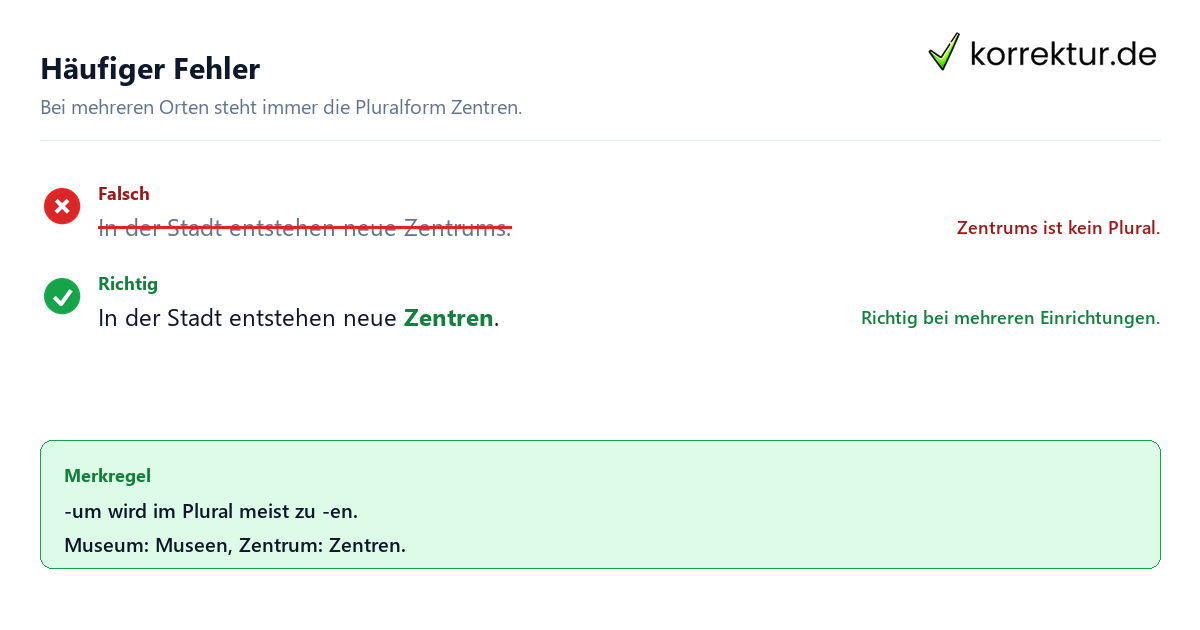 Plural von Zentrum richtig schreiben: Zentren statt Zentrums