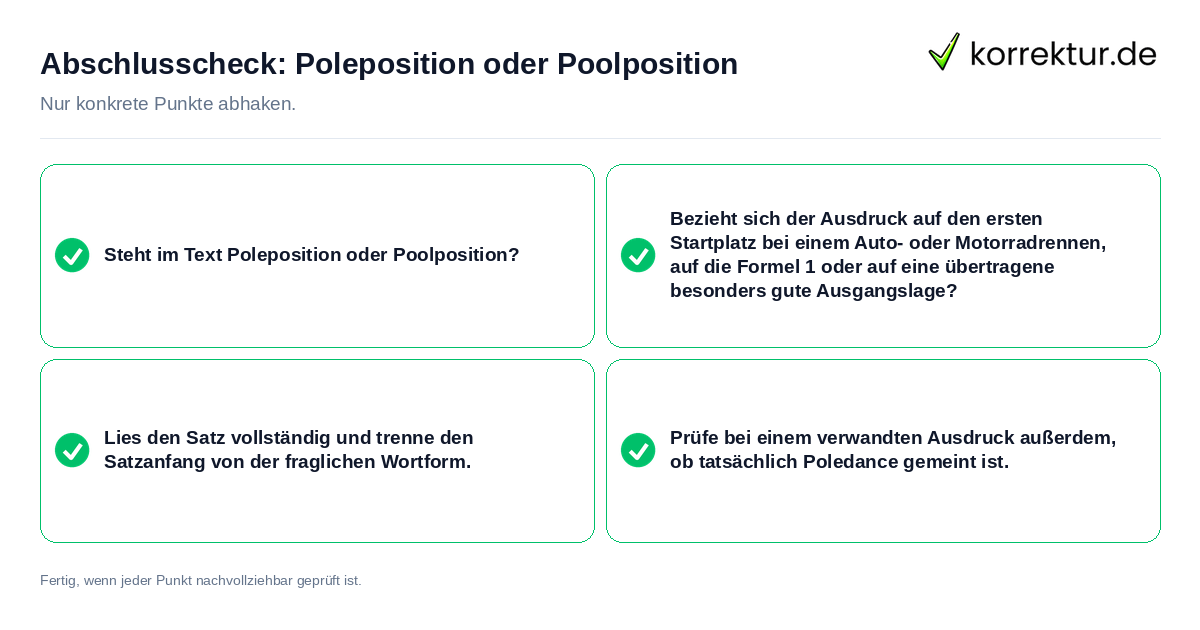 Abschlusscheck: Poleposition oder Poolposition Konkreter Abschlusscheck zu Poleposition oder Poolposition