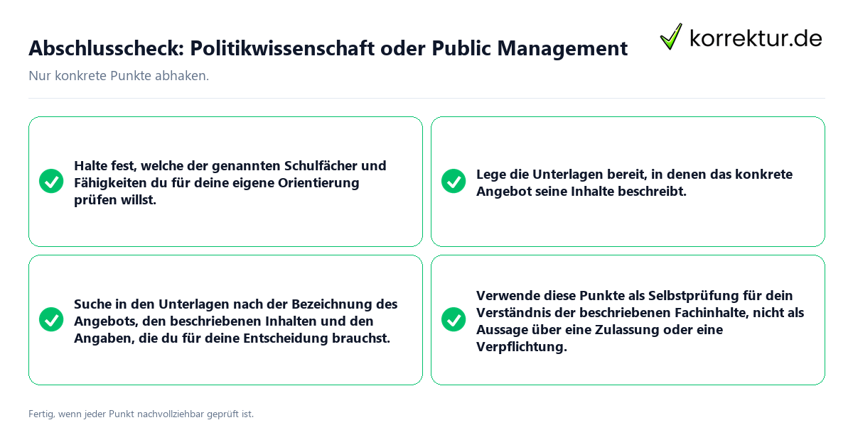 Abschlusscheck: Politikwissenschaft oder Public Management Konkreter Abschlusscheck zu Politikwissenschaft oder Public Management