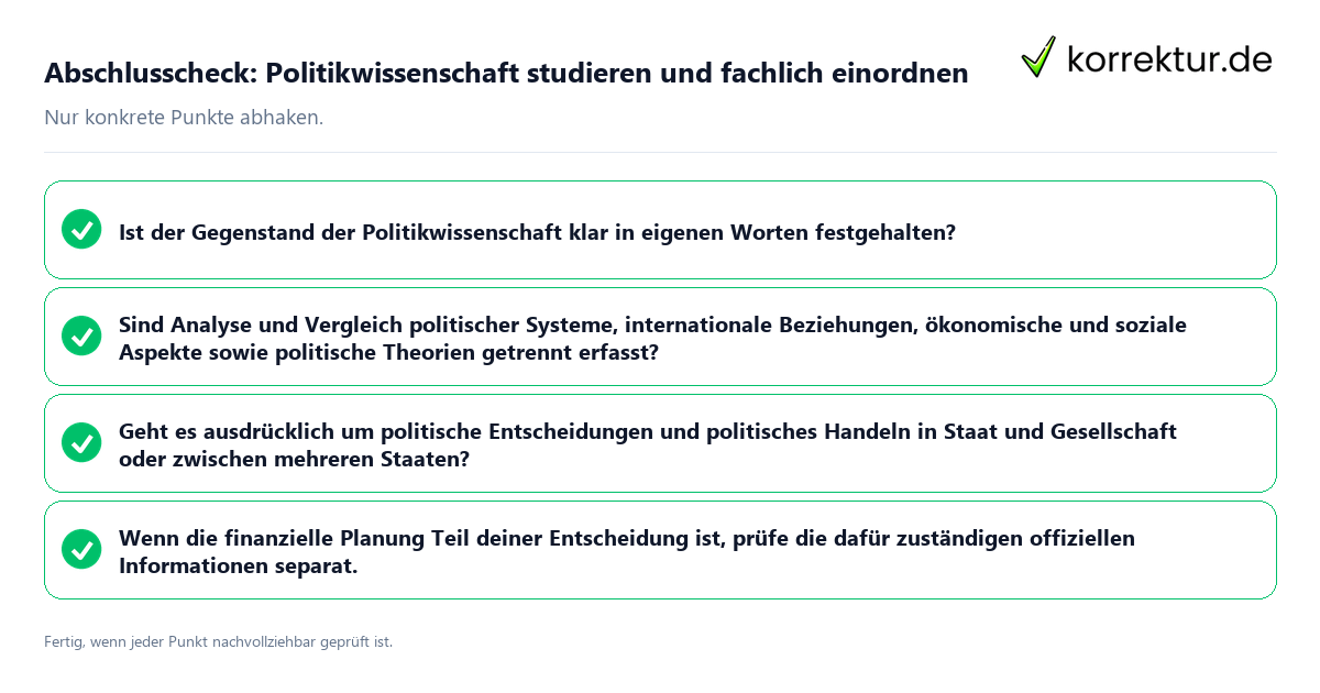 Abschlusscheck: Politikwissenschaft studieren und fachlich einordnen Konkreter Abschlusscheck zu Politikwissenschaft studieren und fachlich einordnen