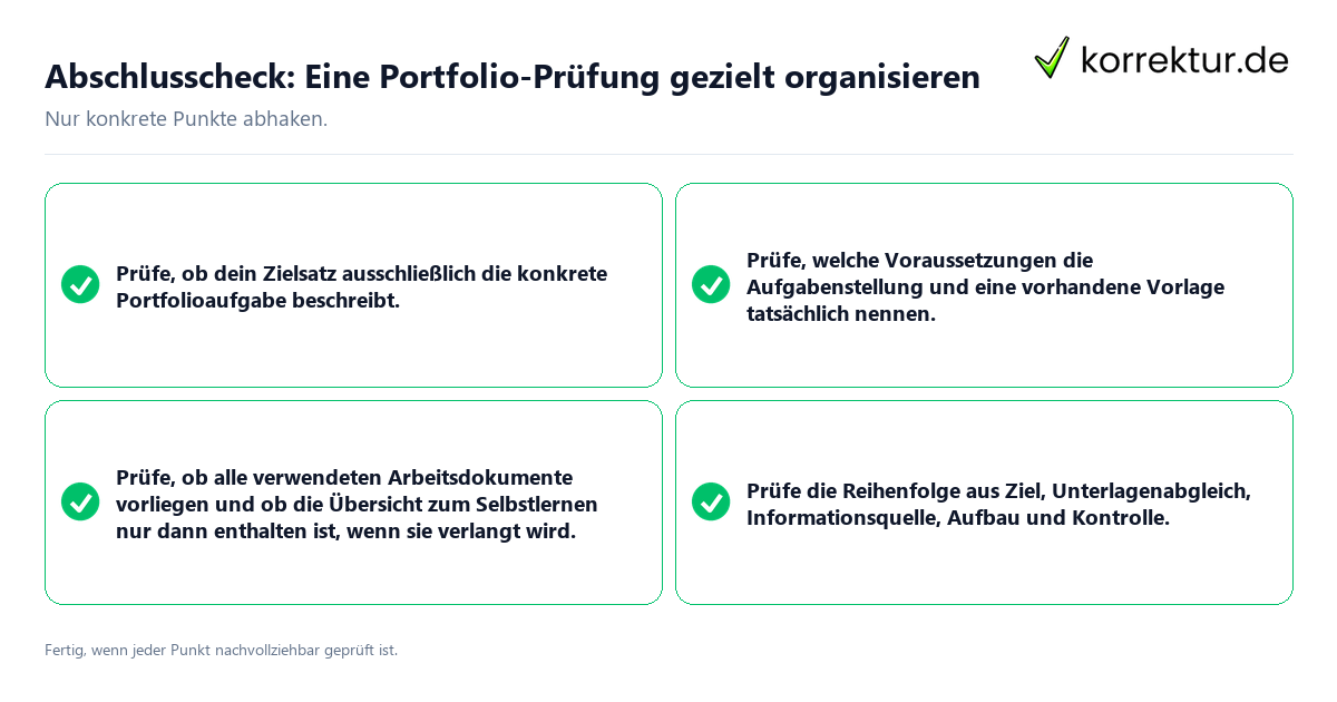 Konkreter Abschlusscheck zu Eine Portfolio-Prüfung gezielt organisieren