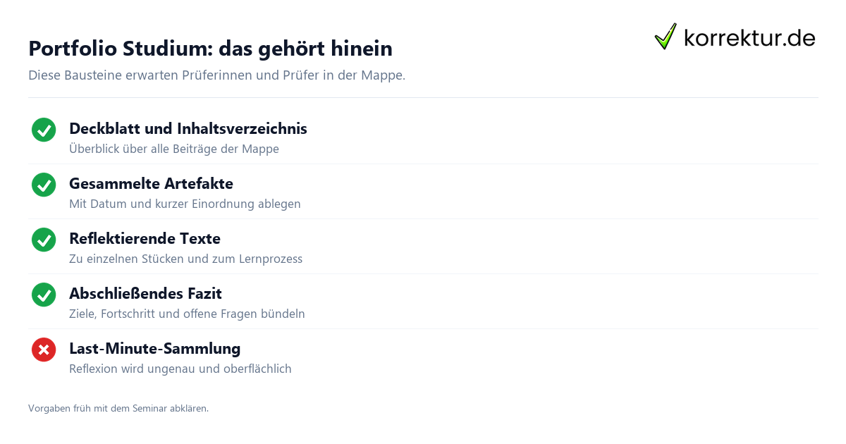 Portfolio Studium: das gehört hinein Portfolio Studium: Bestandteile der Prüfungsmappe im Überblick