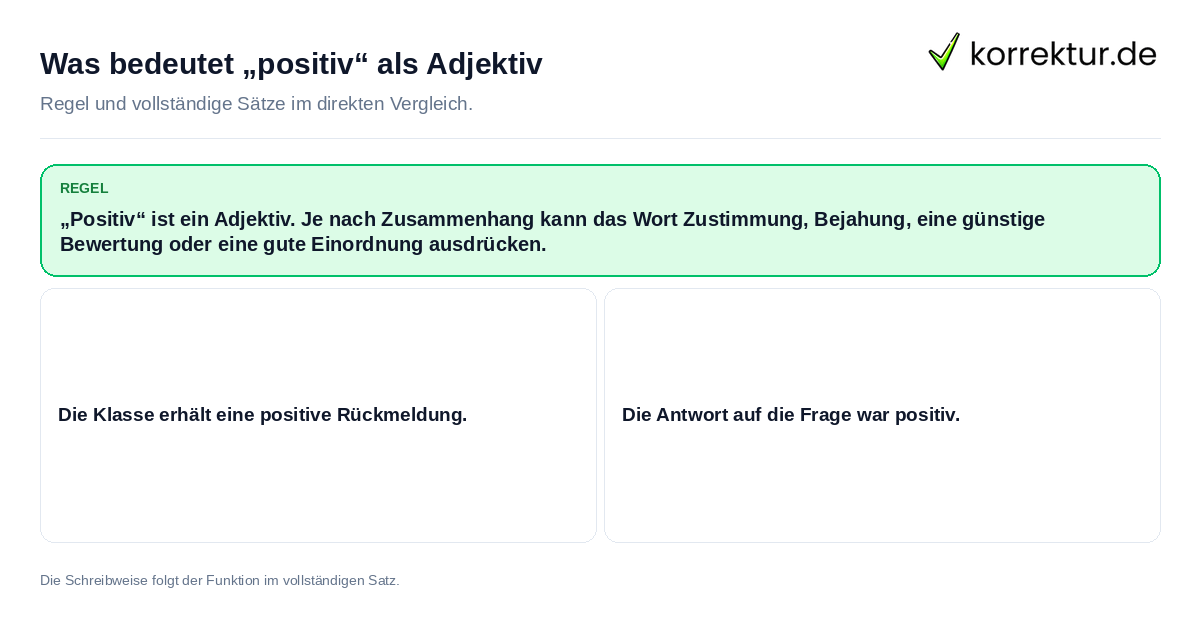 Konkrete Regel und vollständige Beispielsätze zu Was bedeutet „positiv“ als Adjektiv
