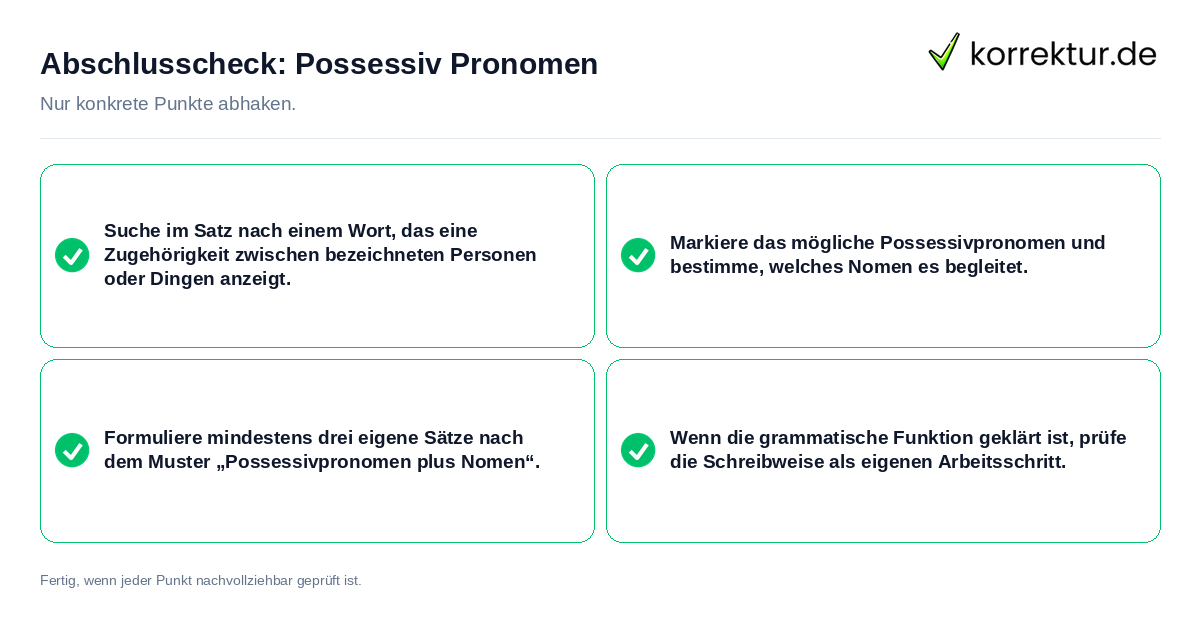 Konkreter Abschlusscheck zu Possessiv Pronomen