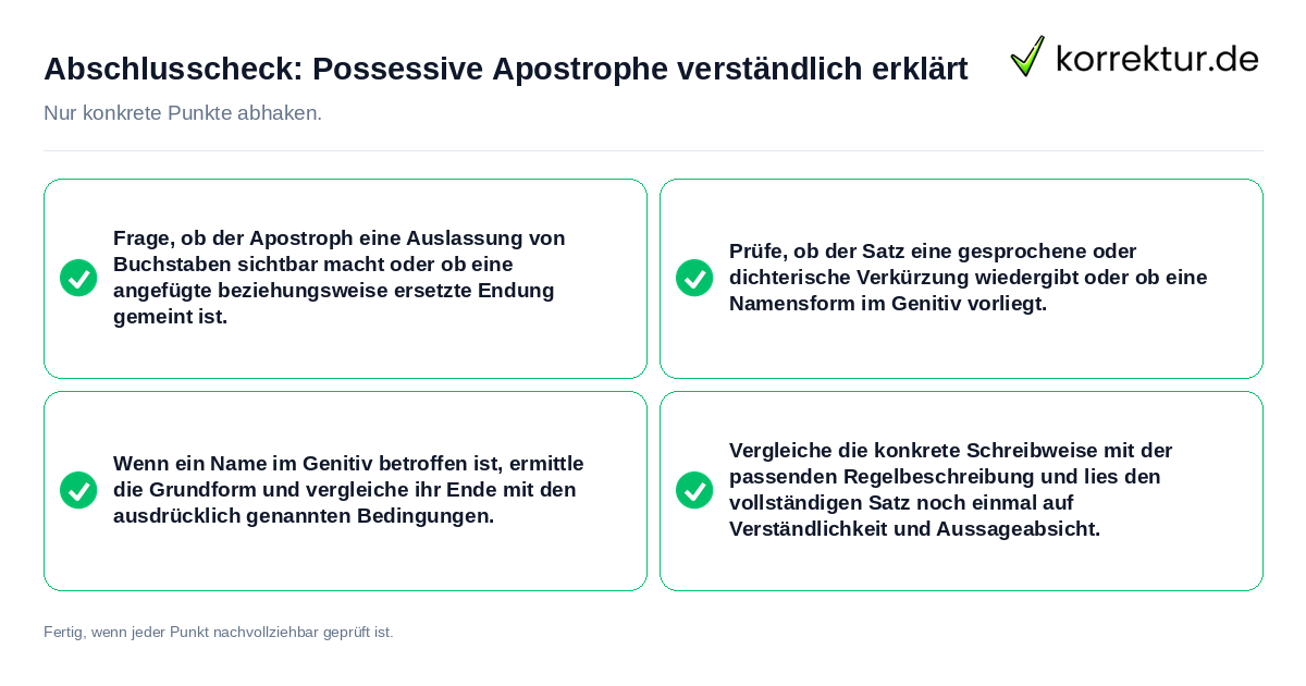 Konkreter Abschlusscheck zu Possessive Apostrophe verständlich erklärt