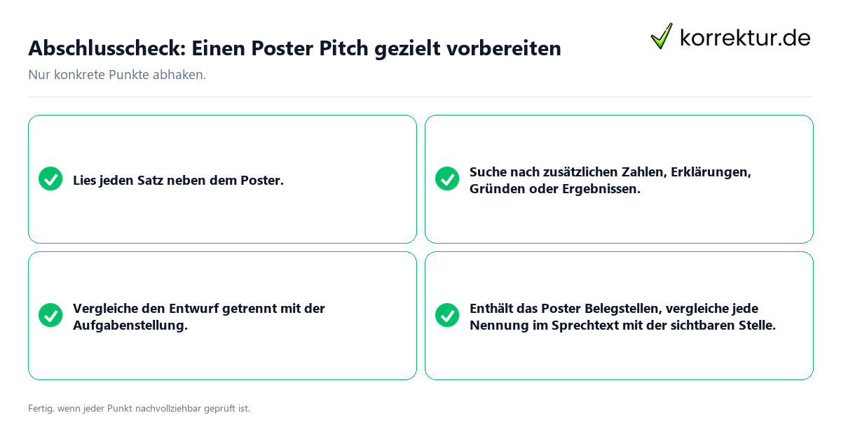 Abschlusscheck: Einen Poster Pitch gezielt vorbereiten Konkreter Abschlusscheck zu Einen Poster Pitch gezielt vorbereiten